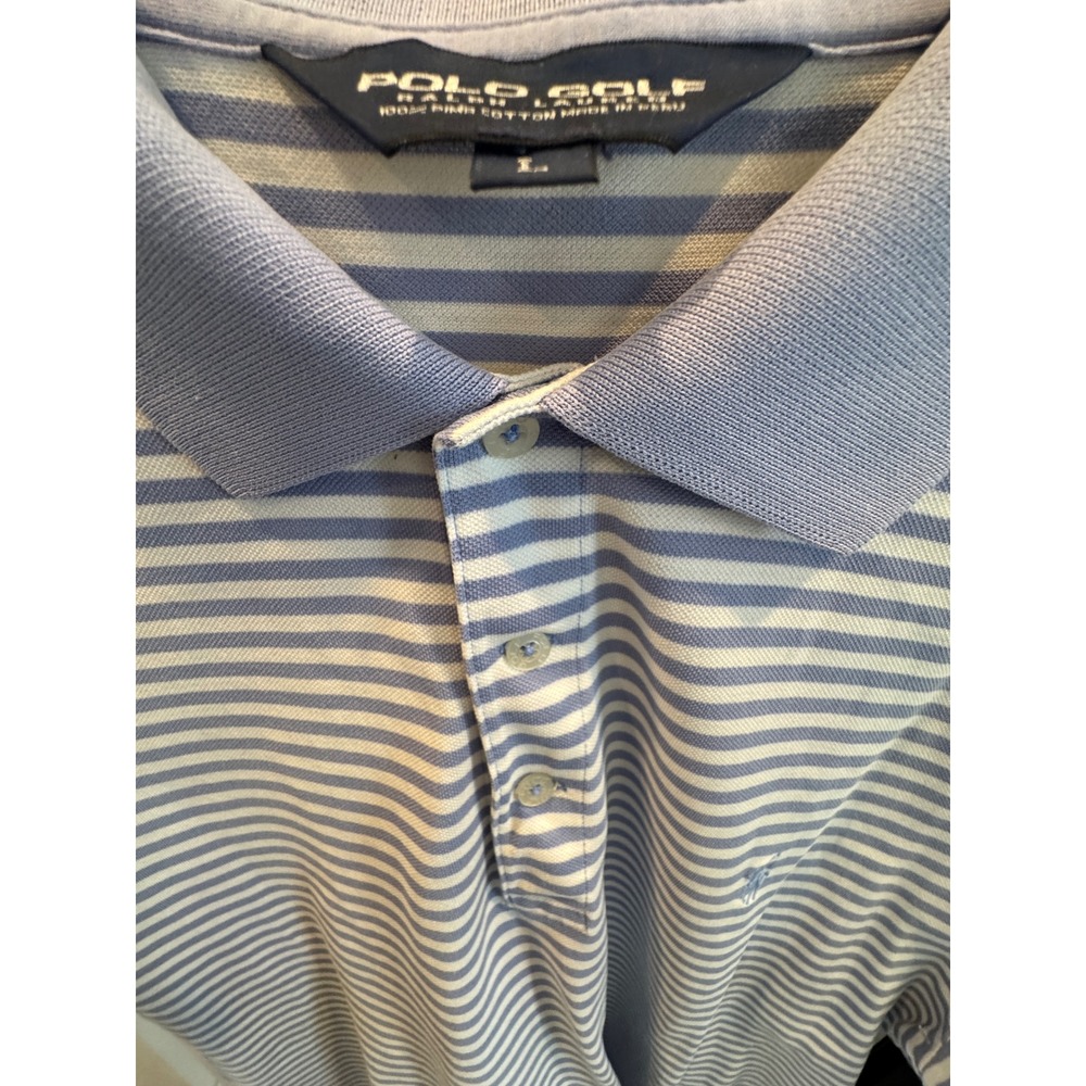 Polo Golf Ralph Lauren Mens Large Pima Cotton Striped Polo Shirt Blue White L